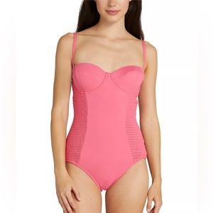 Brand new Kate Spade pink Smocked Underwire One-Piece Swimsuit in S